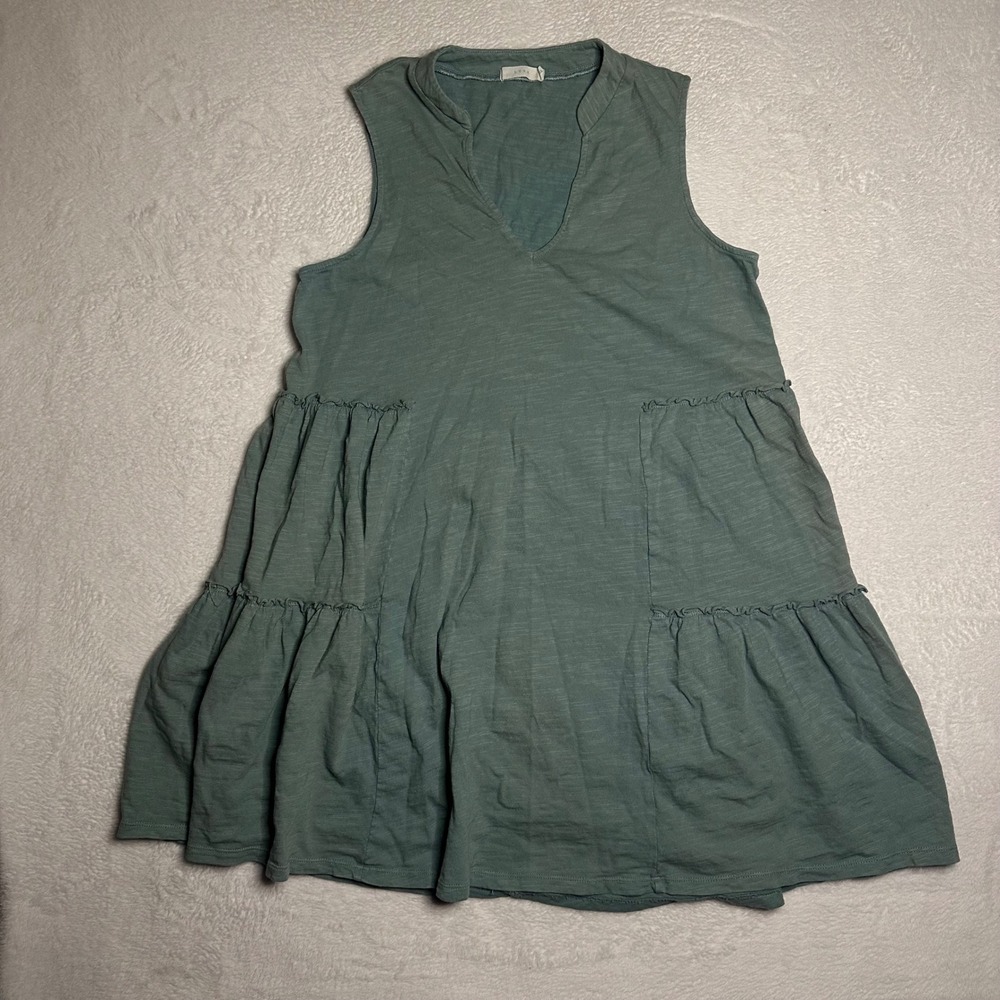 Lush Womens Sage Green Tiered Babydoll Flowy Dress Sleeveless V-Neck Small Boho